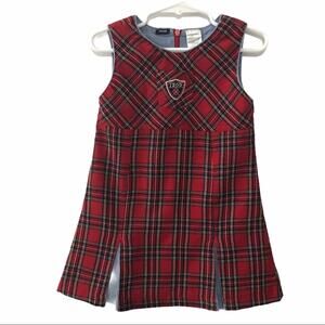 Izod Tartan Sleeveless Dress / Jumper Red Plaid Chambray Kick Pleats - 3T